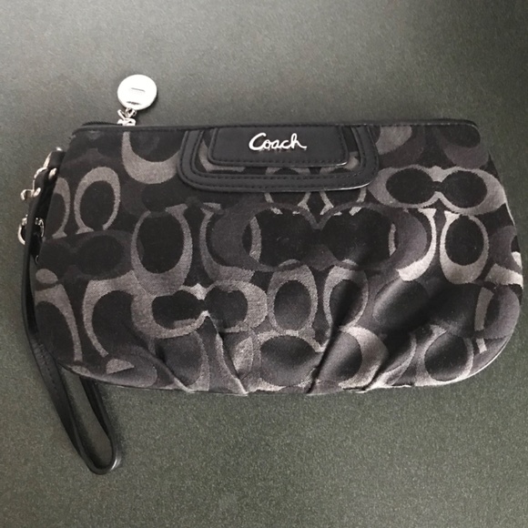Coach Black Canvas Leather Wristlet Clutch - Picture 2 of 15